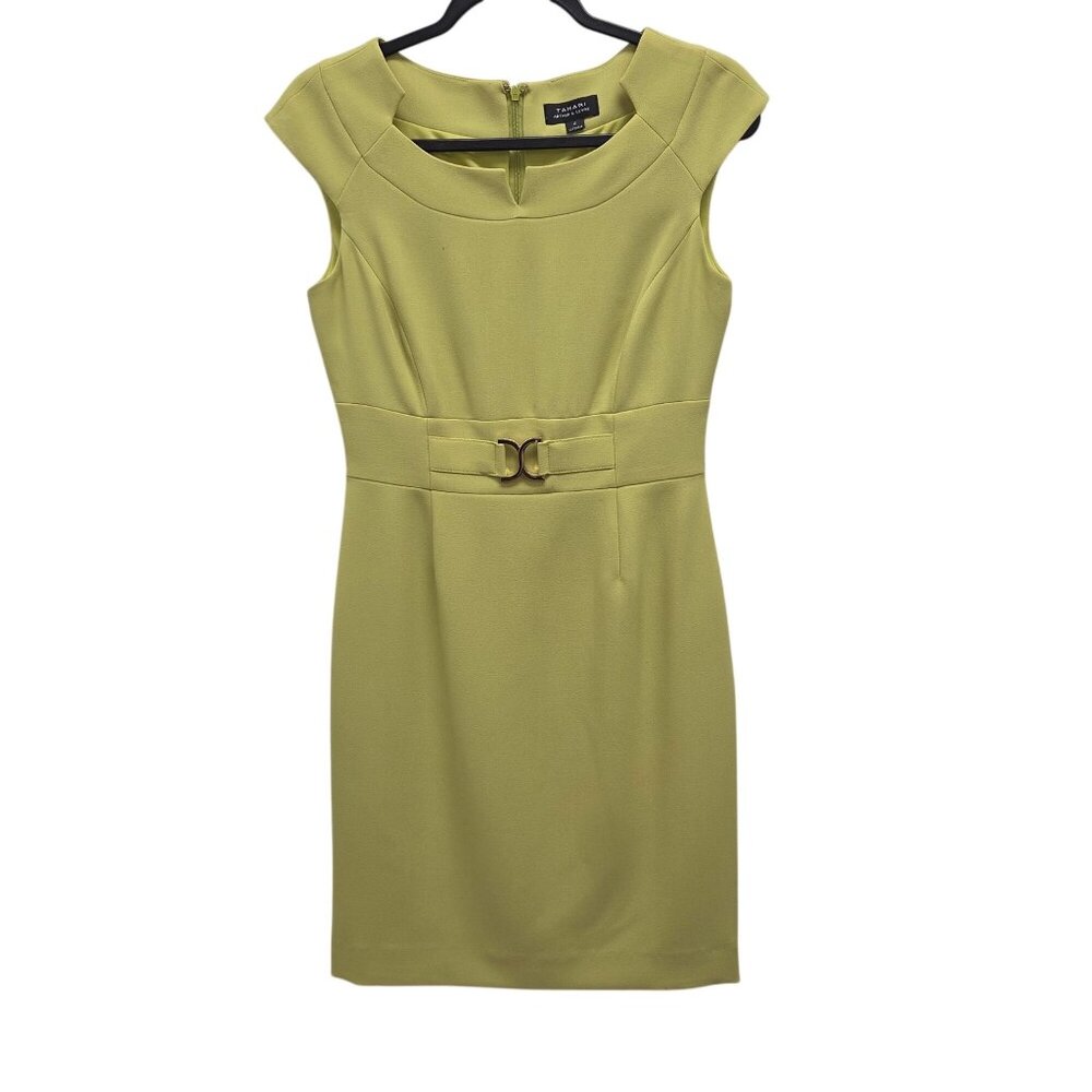 Tahari Arthur S. Levine Womens 4 Green Sheath Dress Belt Detail 3750